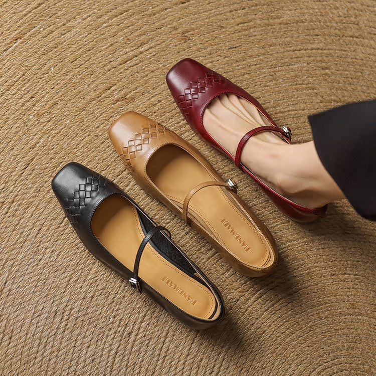 Cleo Woven Square-Toe Mary Jane Flats