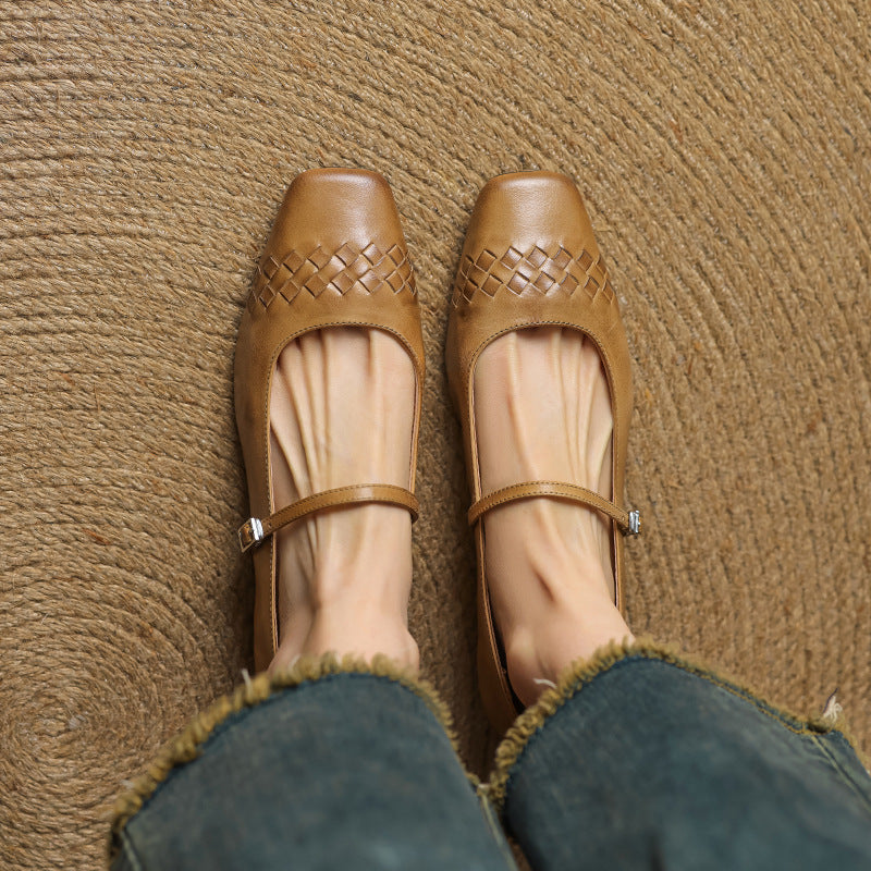 Cleo Woven Square-Toe Mary Jane Flats
