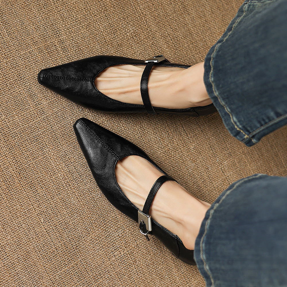 Gretel Pointed-Toe Leather Mary Jane Flats
