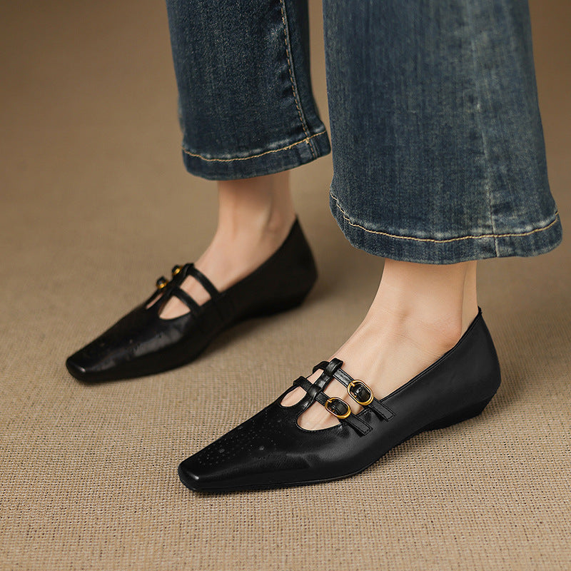 Enid Brogued Double-Strap Mary Jane Flats