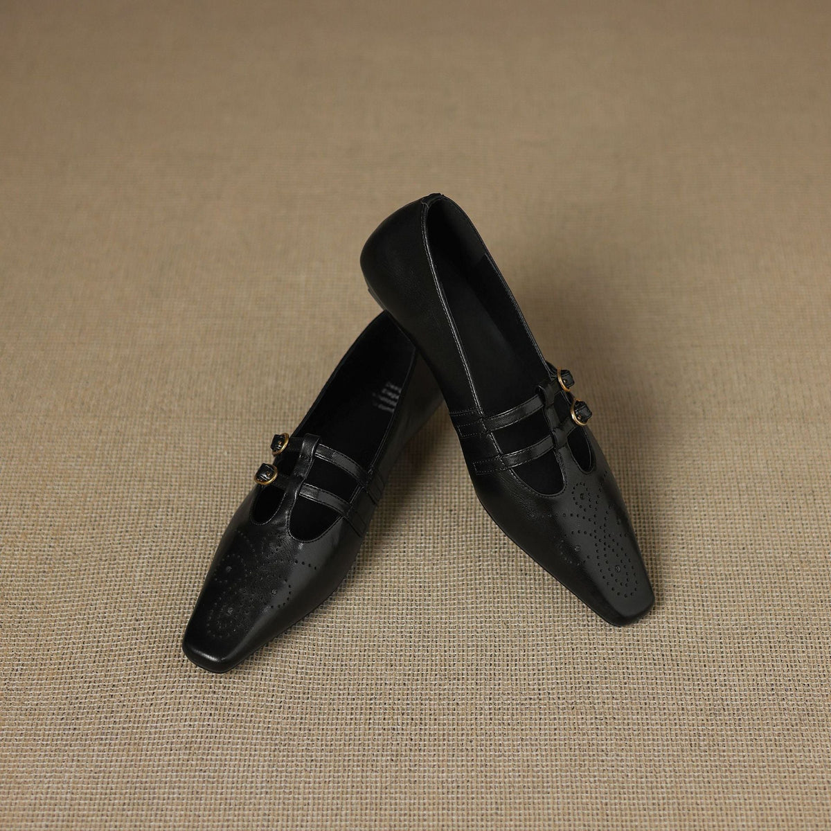 Enid Brogued Double-Strap Mary Jane Flats