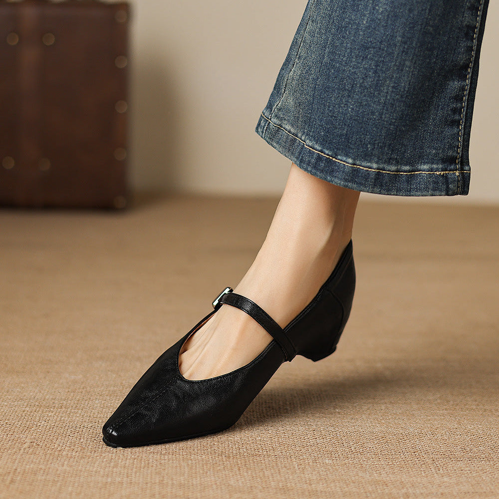 Gretel Pointed-Toe Leather Mary Jane Flats