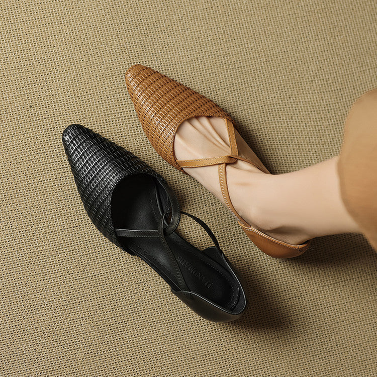 Dona | Woven T-Strap Shoes