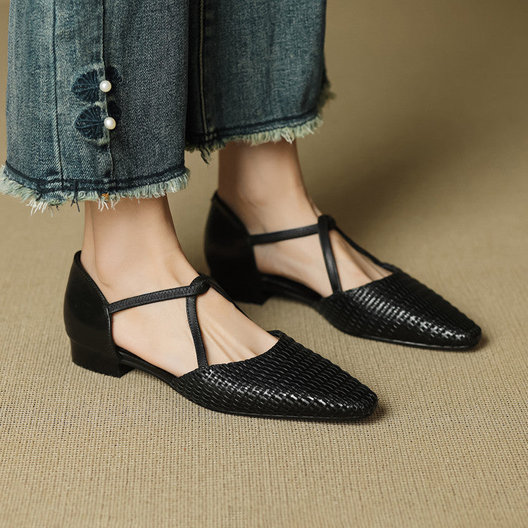 Dona | Woven T-Strap Shoes