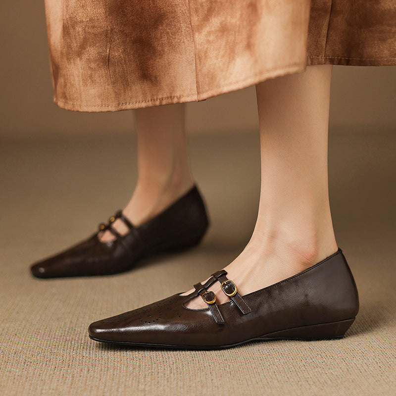 Enid Brogued Double-Strap Mary Jane Flats