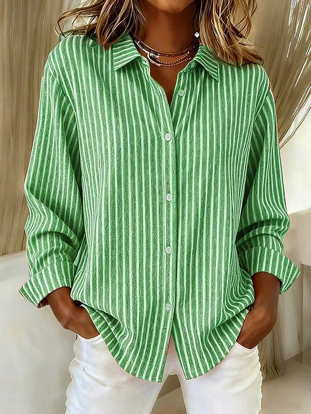 Juliet Womens Classic Striped Button-Down Shirt in Green