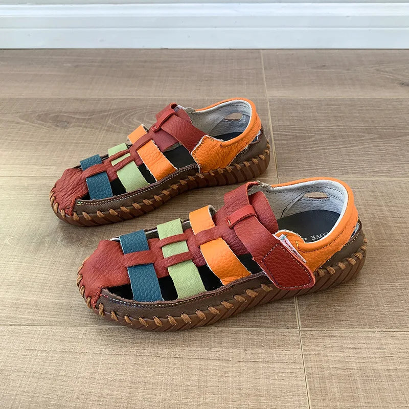 Peggy – Red Multi Orthopaedic Closed-Toe Colour-Block Fisherman Sandals