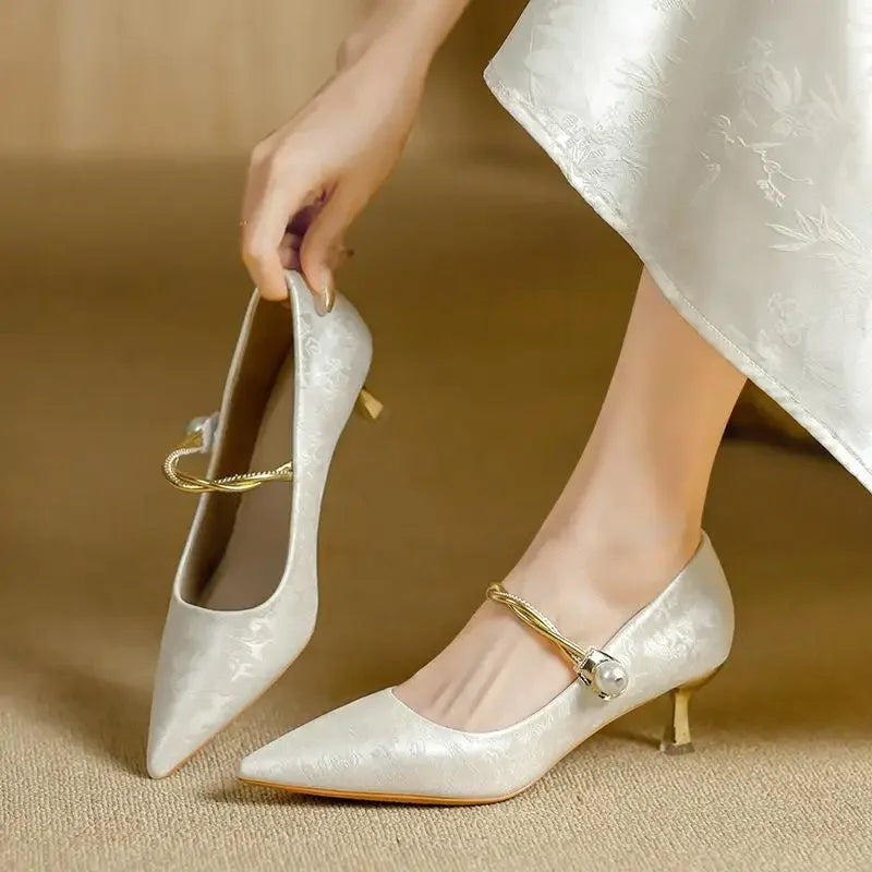 Cherie | Pearl Detail Kitten Heels