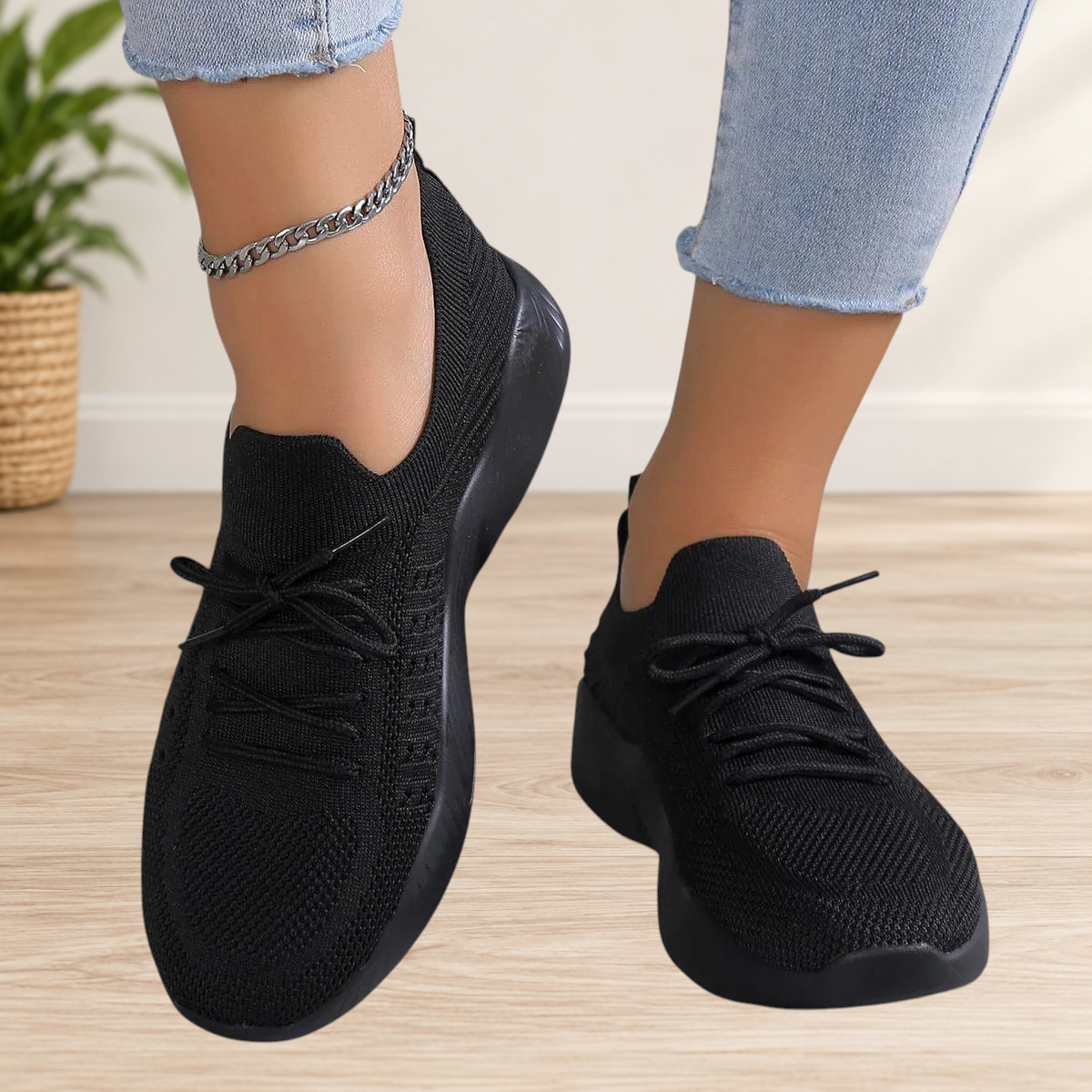 Wattle & Vale Melbourne Cecily orthopedische schoenen in zwart met ademend gebreid bovenwerk en schokabsorberende zool.