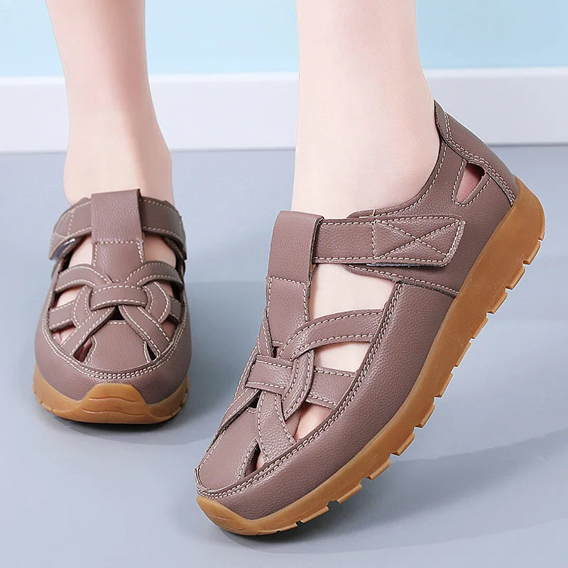 Ailsa – Mauve Orthopaedic Closed-Toe Leather Flat Sandals