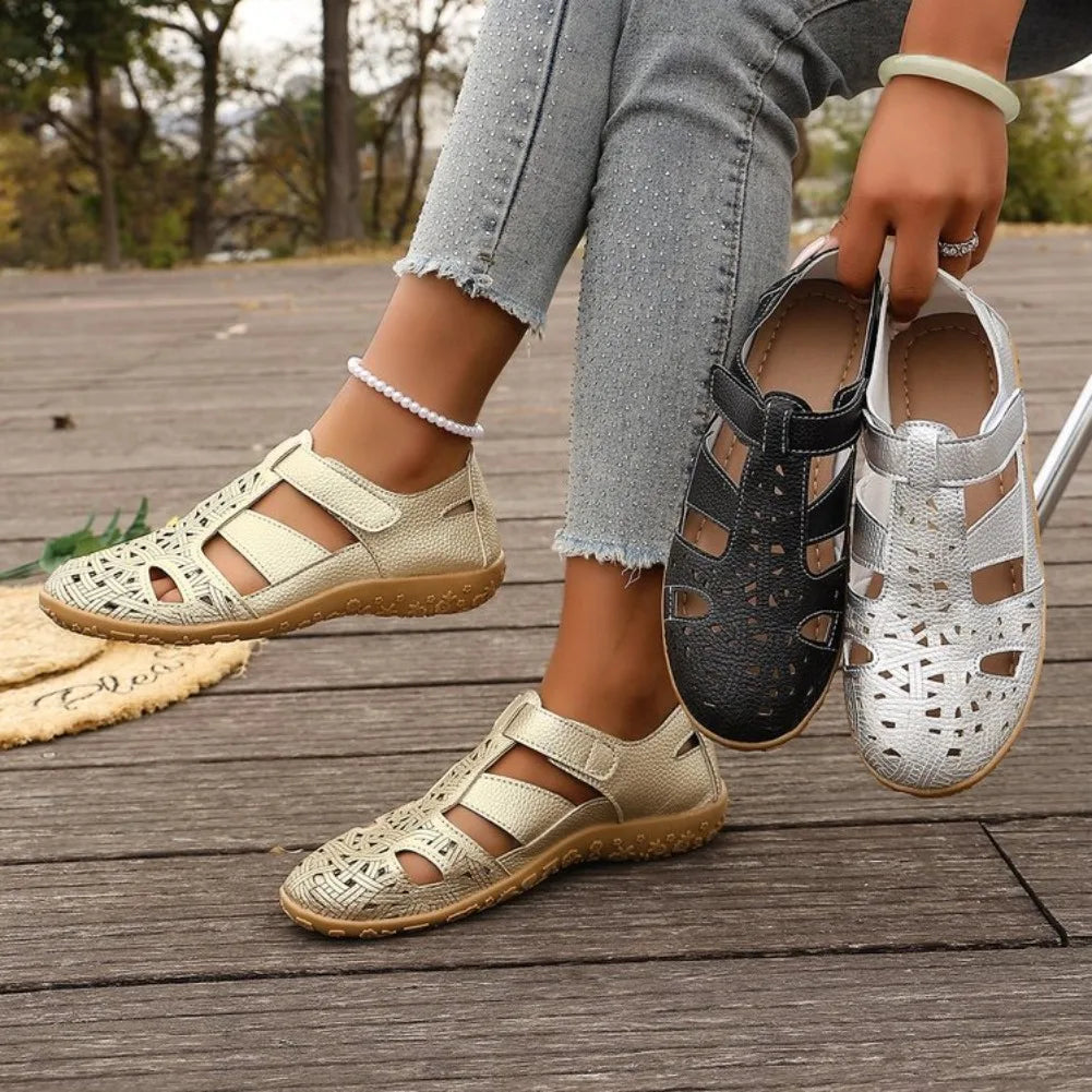 Ginette Orthopaedic Closed-Toe Perforated Flat Shoes