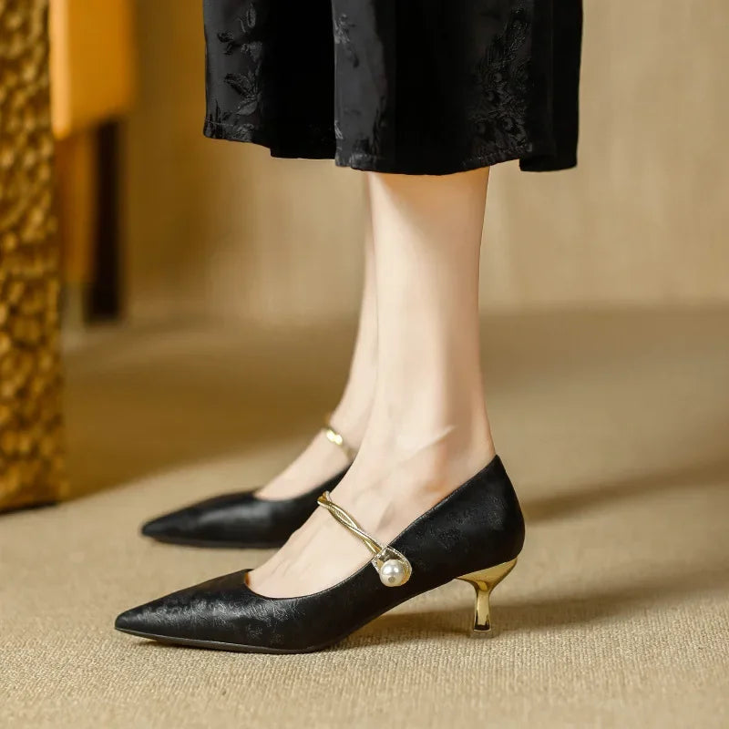Cherie | Pearl Detail Kitten Heels