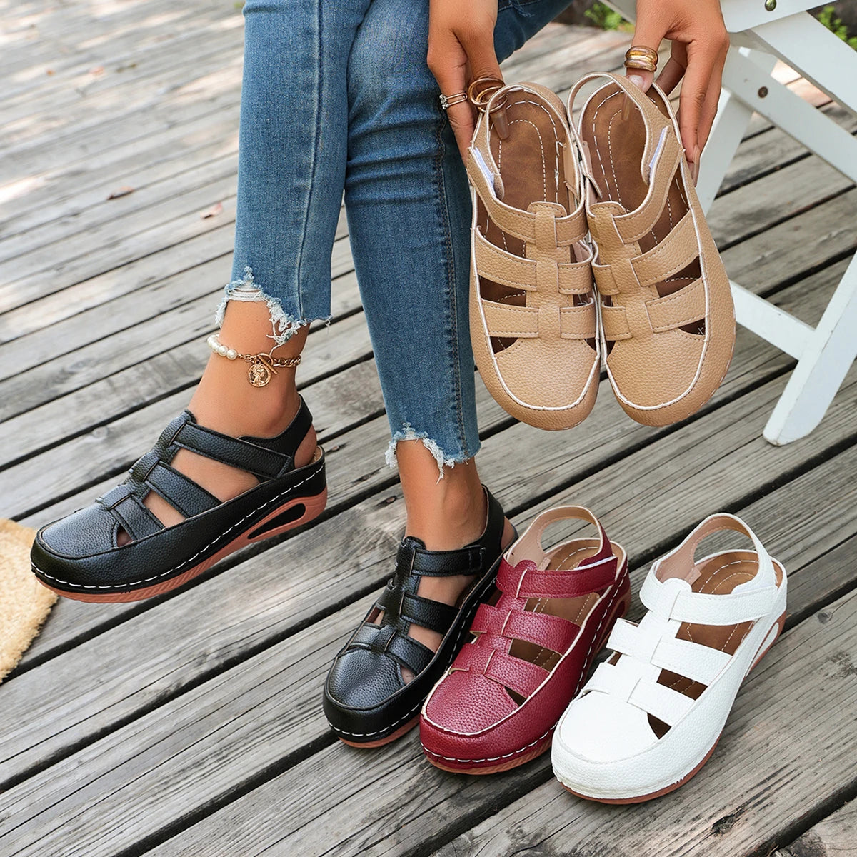 Glenys – Closed-toe wedge sandals in all colours