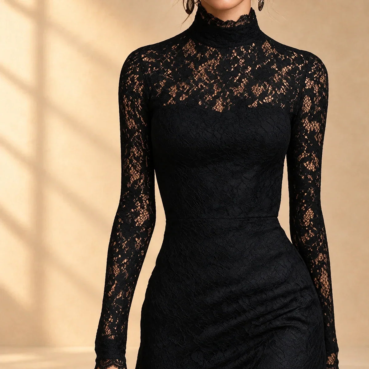 Ariane Mock-Neck Lace Evening Dress