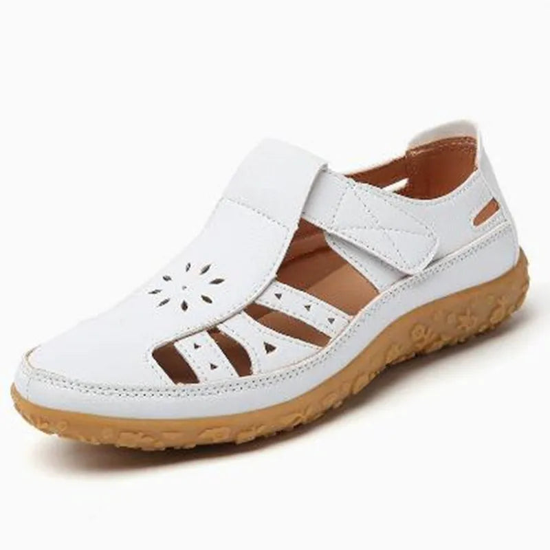 Maude – White Orthopaedic Closed-Toe Cut-Out Walking Sandals