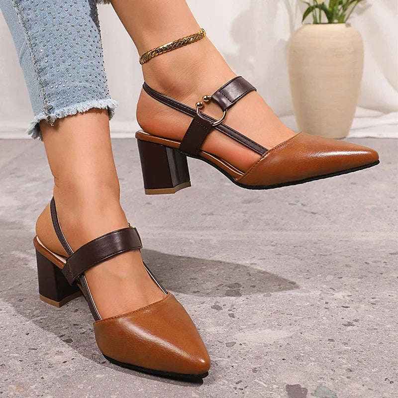 Suzette women's slingback block heels with gold ring