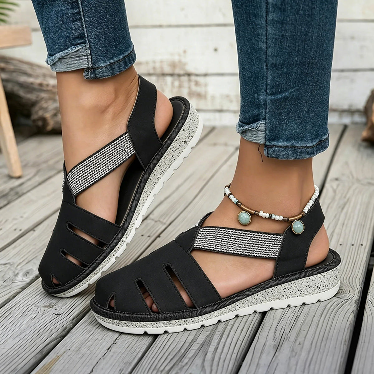 Freda Orthopaedic Closed-Toe Elastic Strap Sandals