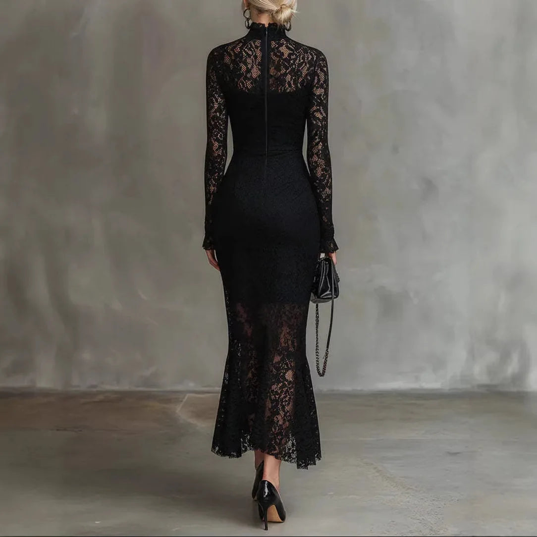 Ariane Mock-Neck Lace Evening Dress
