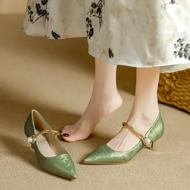Cherie | Pearl Detail Kitten Heels