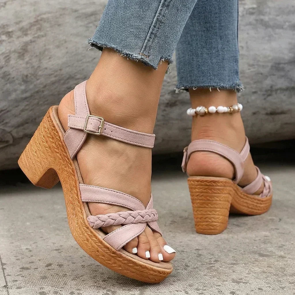 Prudence braided block heel sandals in pink