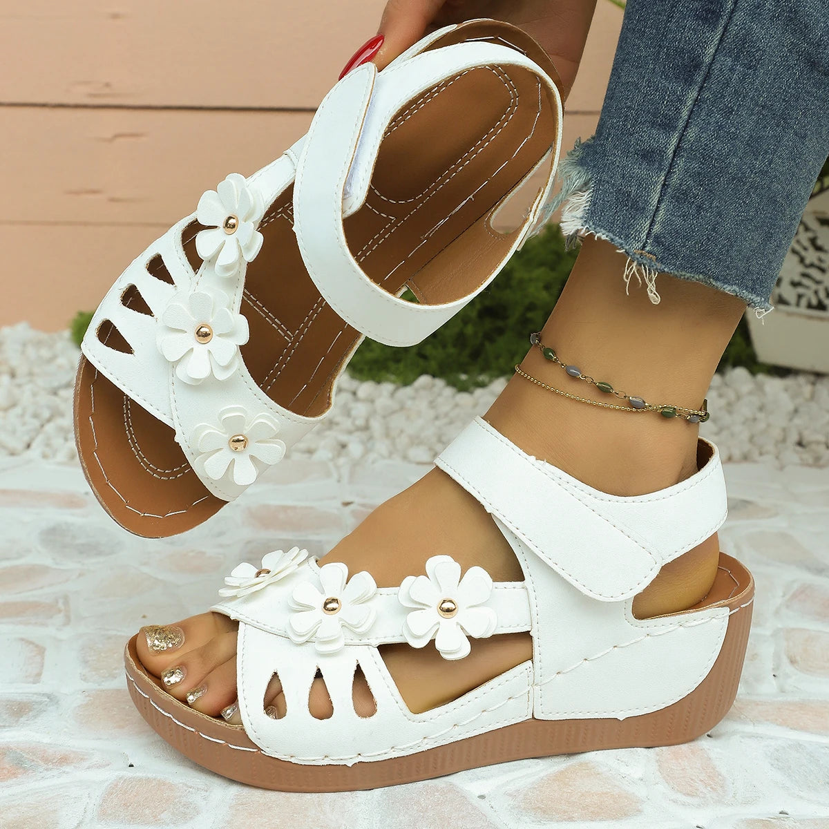 Debra Orthopaedic Floral Open-Toe Wedge Sandals
