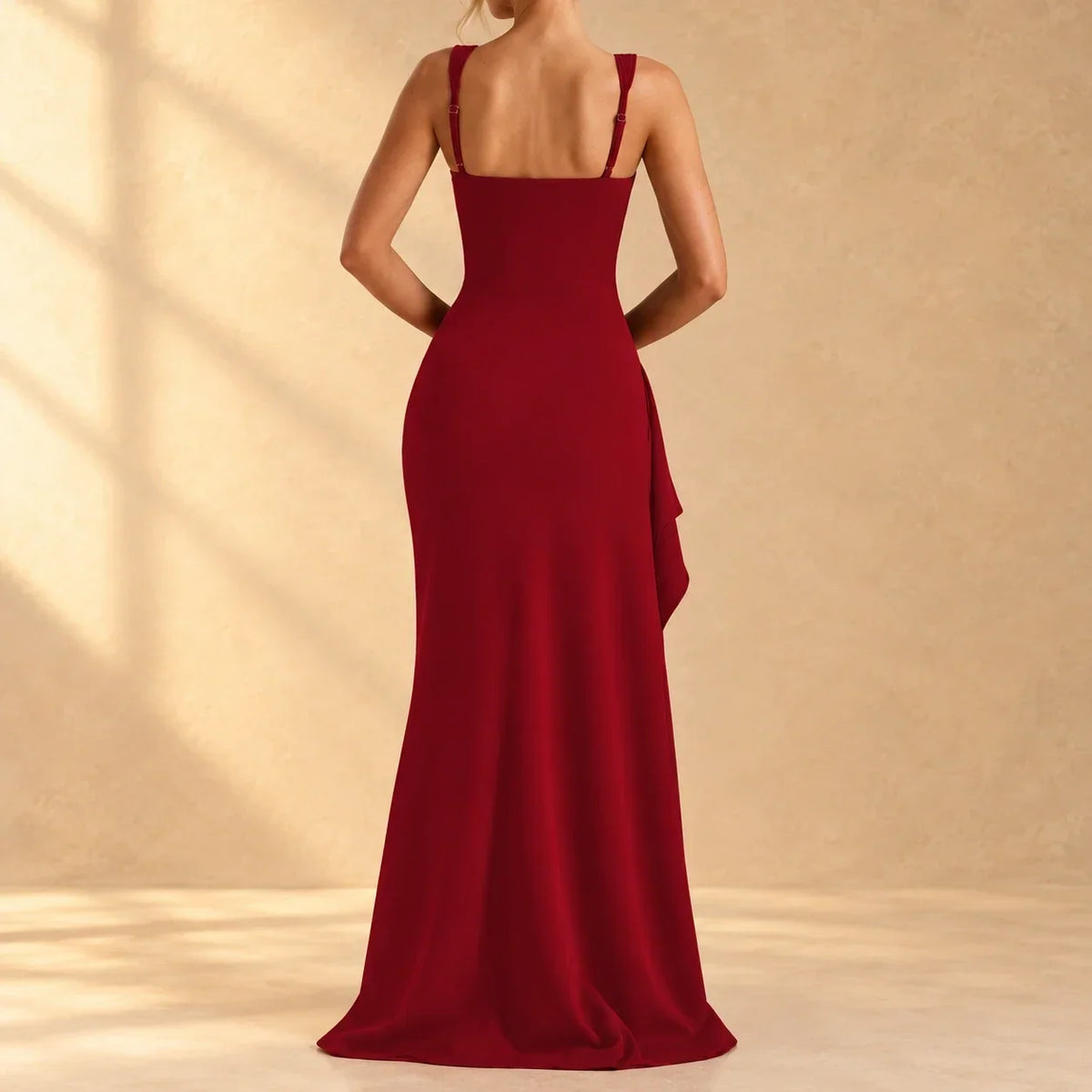 Valeska Square-Neck Ruffle-Slit Maxi Dress