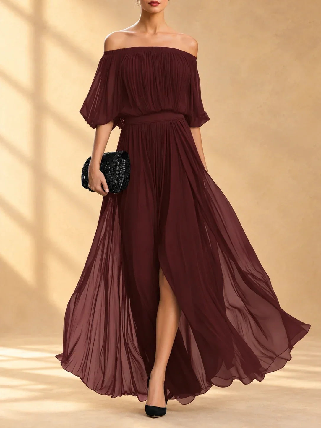 Alida Off-Shoulder Chiffon Maxi Dress