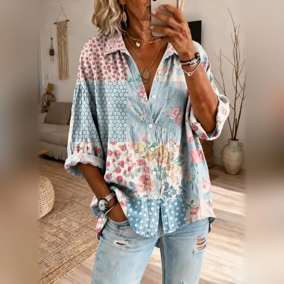 Gwendolyn in Blue Patchwork Floral