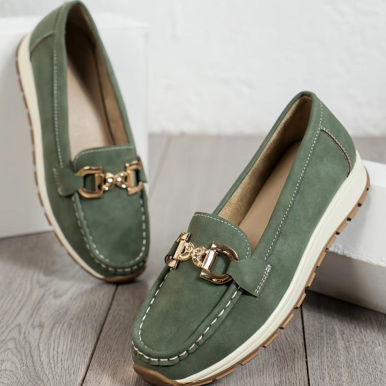 Eloise - Orthopedic Green Buckle Loafers