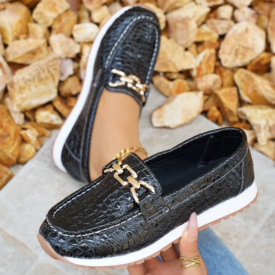 Emmy - Orthopedic Black Crocodile Loafers