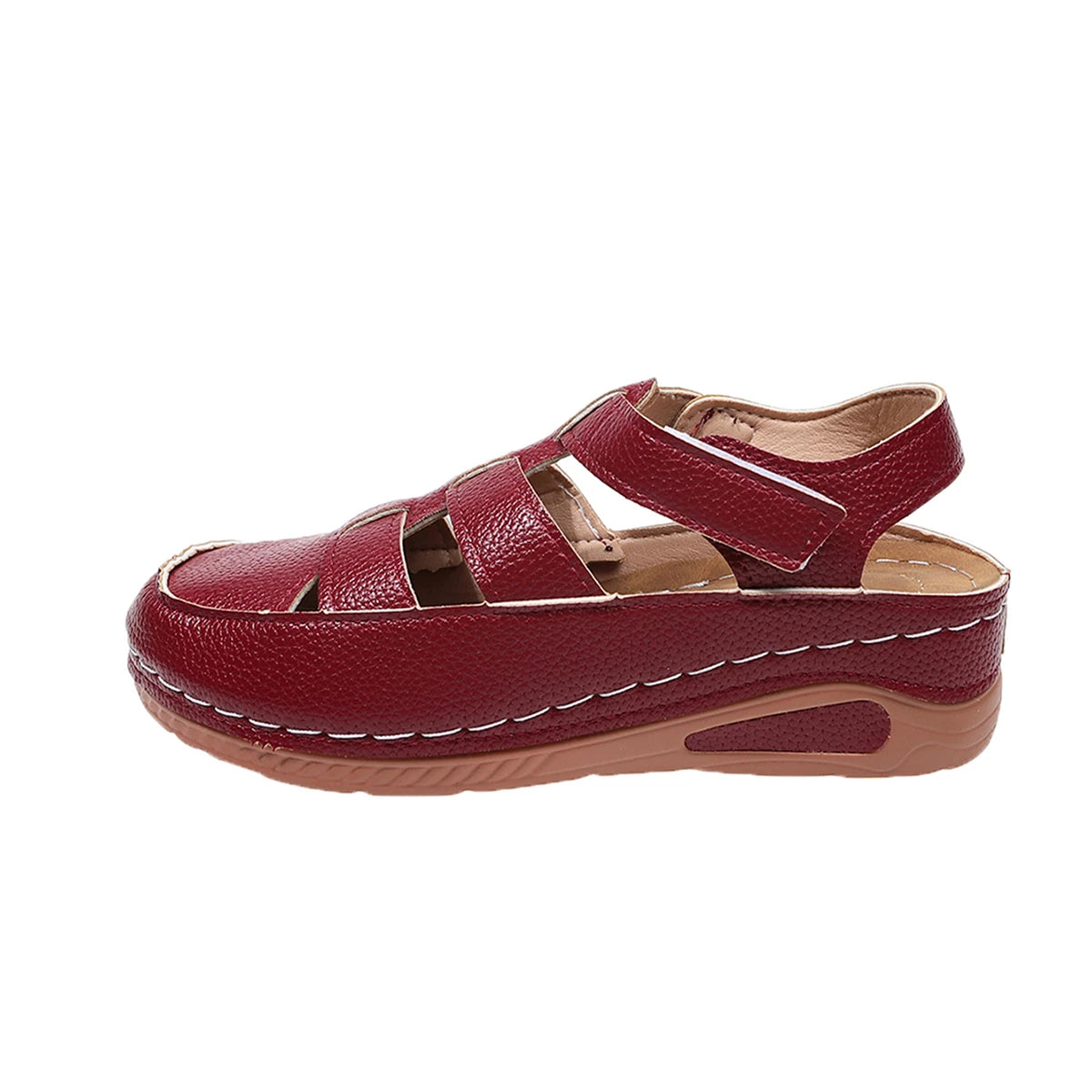 Narelle – Wine Red Orthopaedic Closed-Toe Platform Wedge Sandals