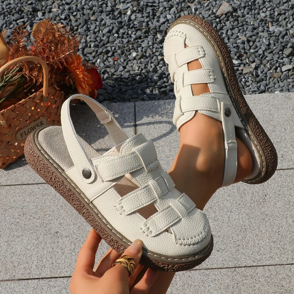 Marlene – Cream fisherman sandals side view