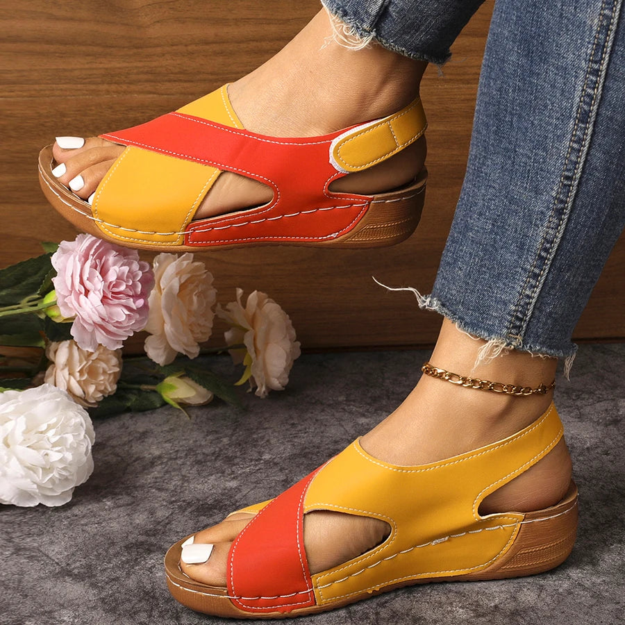 Rosalind Orthopaedic Peep-Toe Wedge Sandals in Orange & Yellow