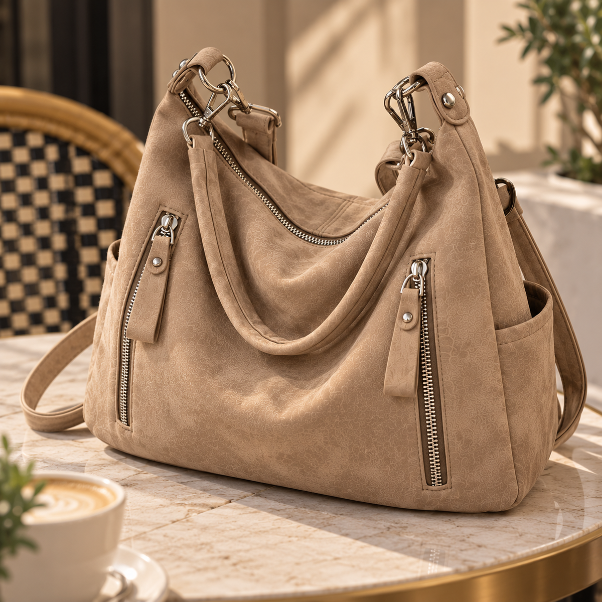 Beryl Suede-Look Zip Hobo Bag