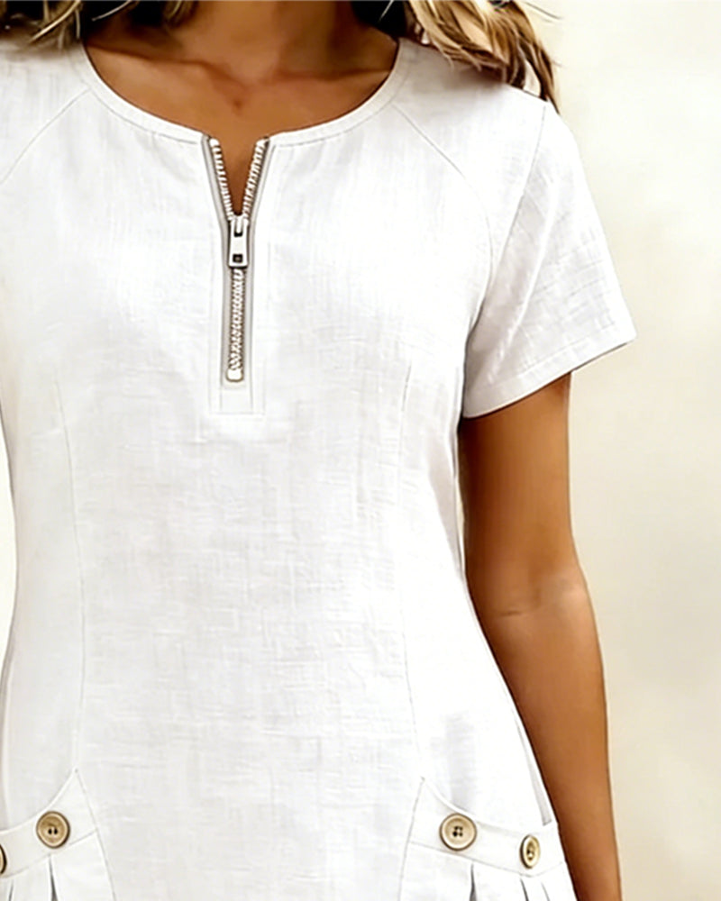 Carmen – Zip-Neck Cotton-Linen A-Line Dress
