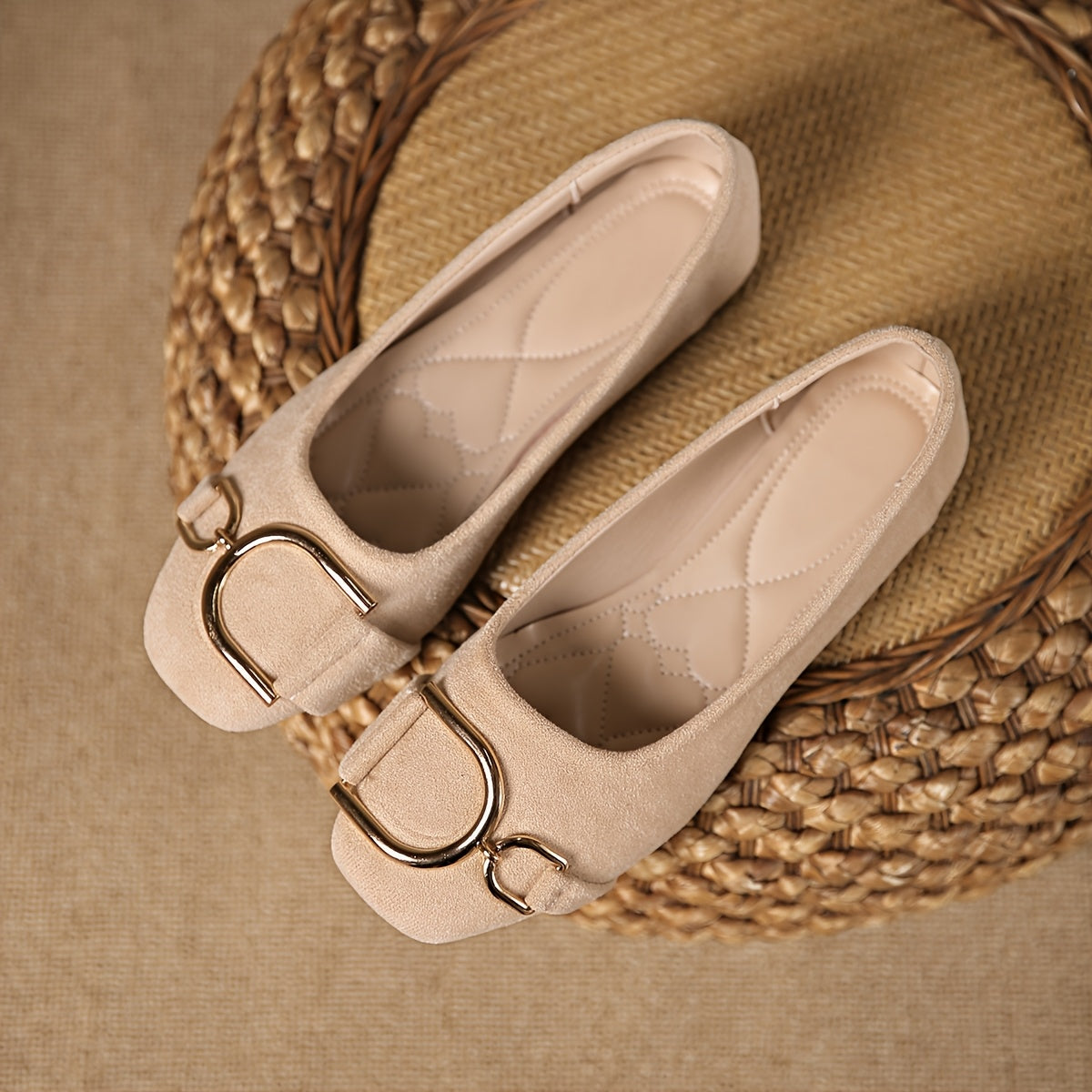 Inez Square-Toe Buckle Ballet Flats