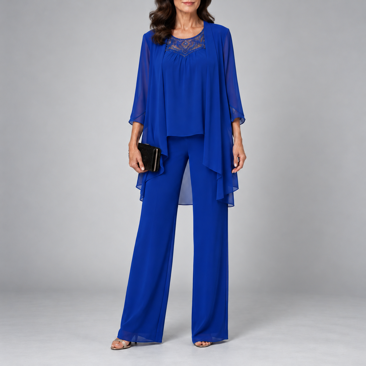 Alice Three-Piece Chiffon Set - Blue front view