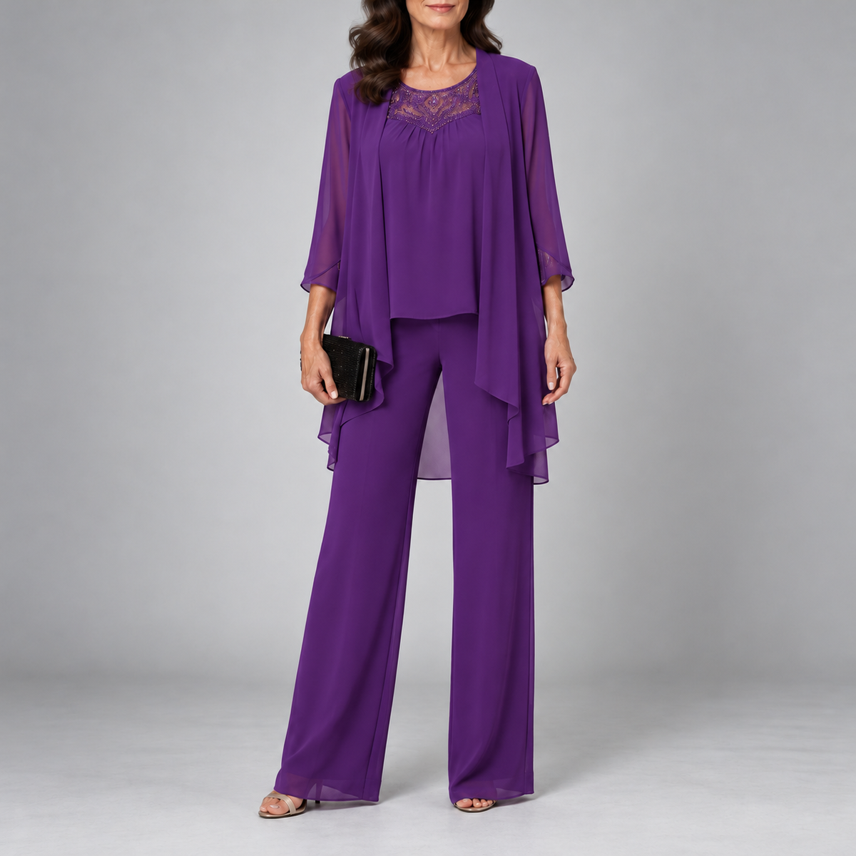 Alice Three-Piece Chiffon Set - Purple front