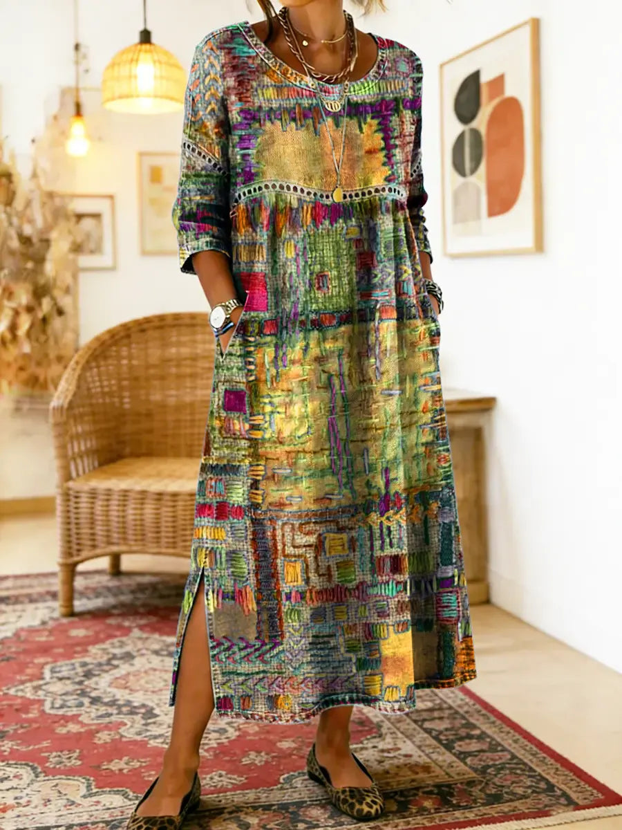 Manuela | Denim dress with ethnic patchwork