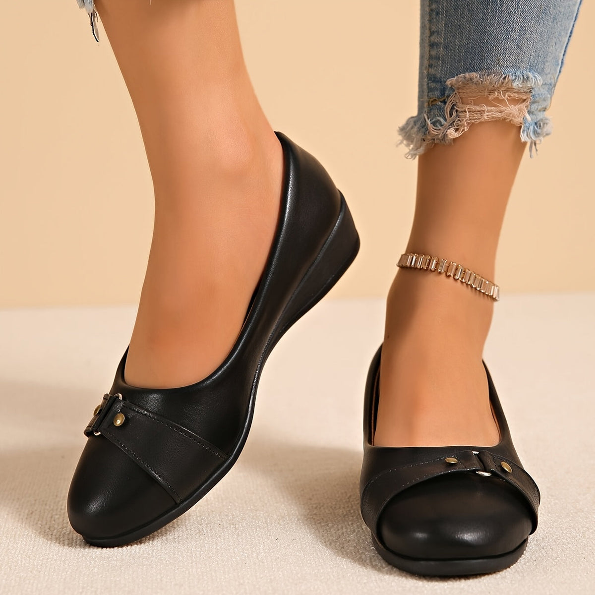 Avis Buckle Detail Wedge Loafers