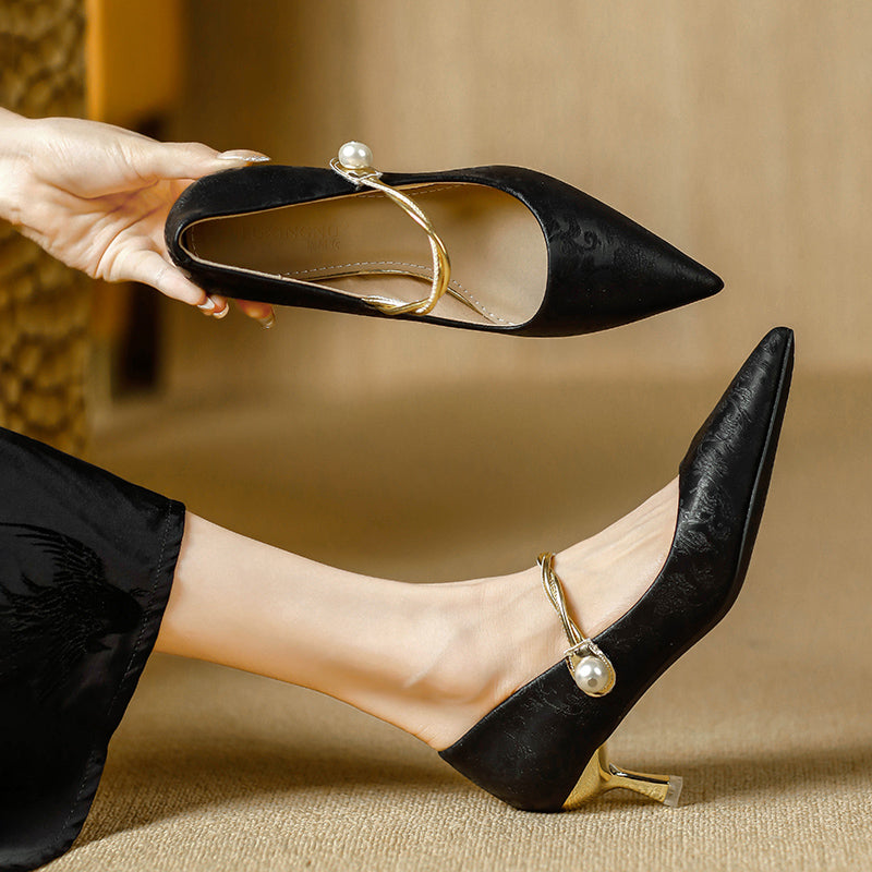Cherie | Pearl Detail Kitten Heels