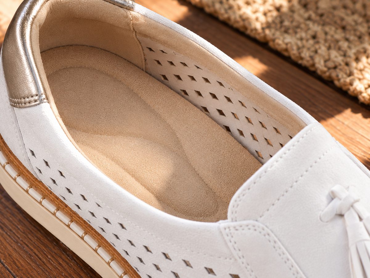 The white pair, with the contoured, cushioned insole.