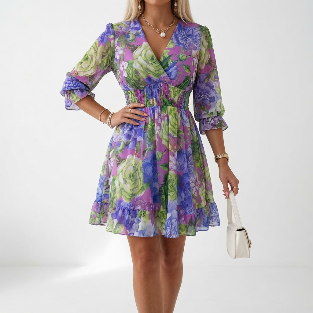 Églantine™ — Floral Mini Dress with Smocked Waist