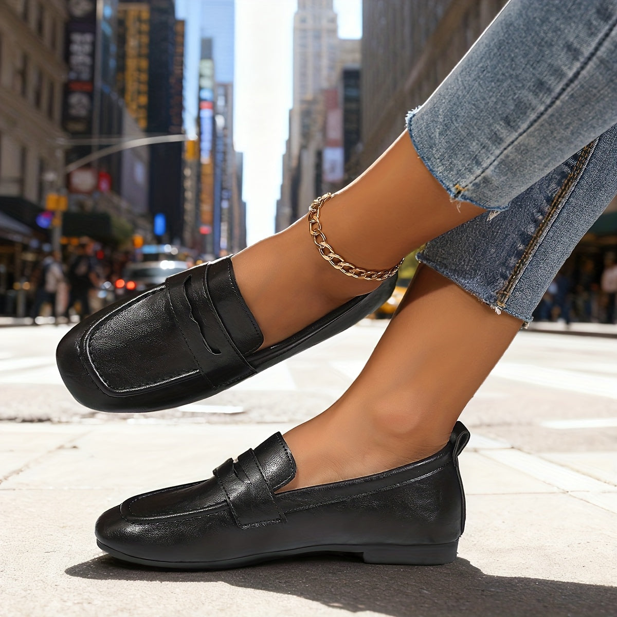 Kitty Square-Toe Penny Loafers