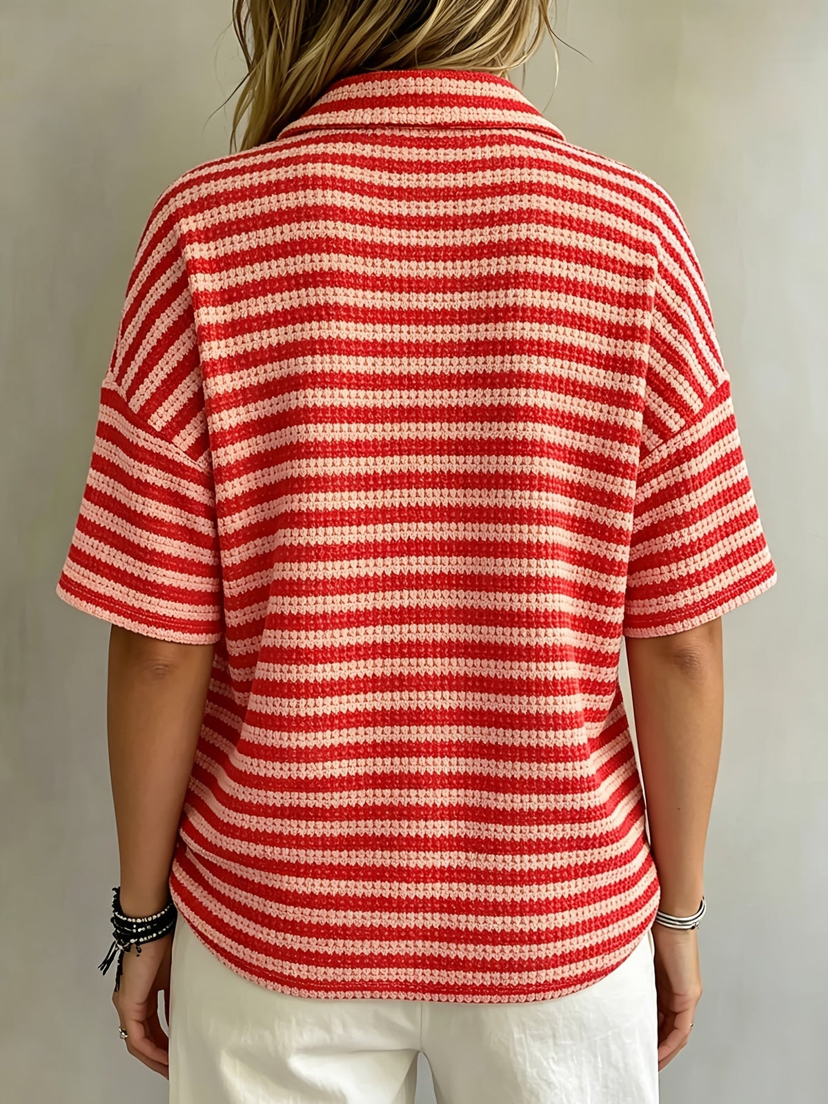 Lynette Women's Striped Waffle-Knit Polo Top