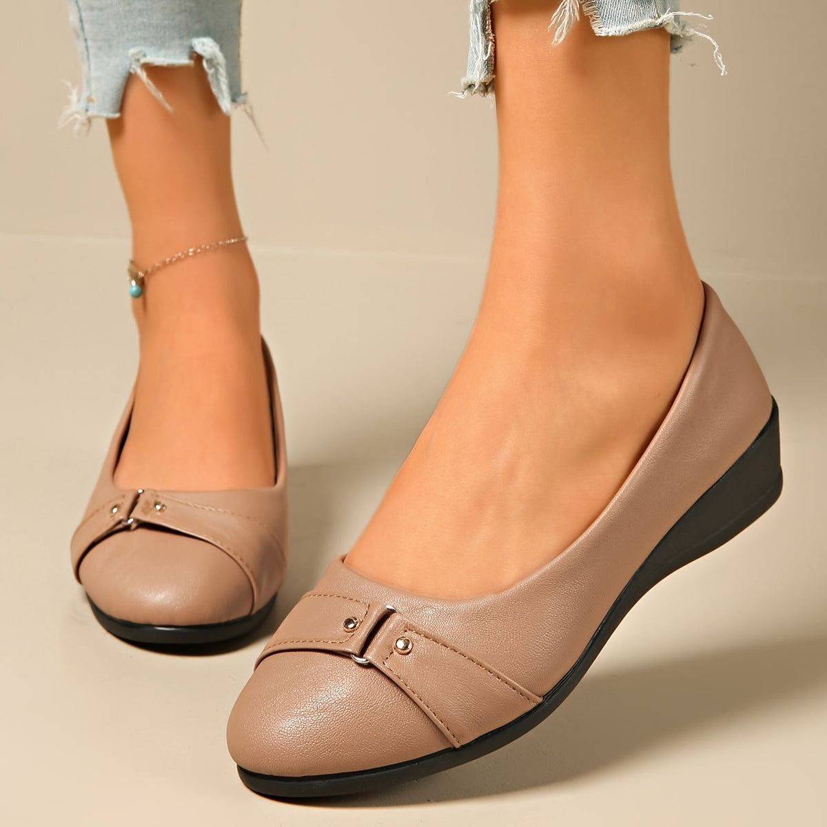 Avis Buckle Detail Wedge Loafers