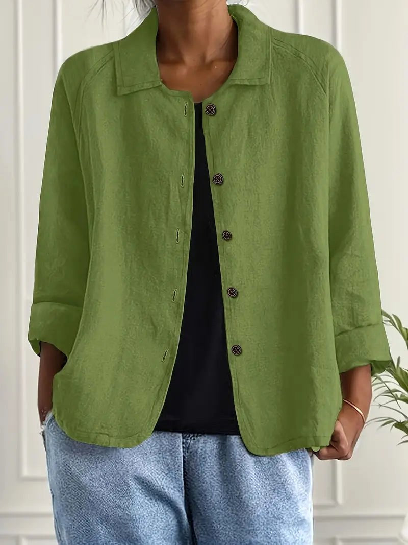 Candice – Moss Green Moss Green Relaxed Textured Button-Front Blouse
