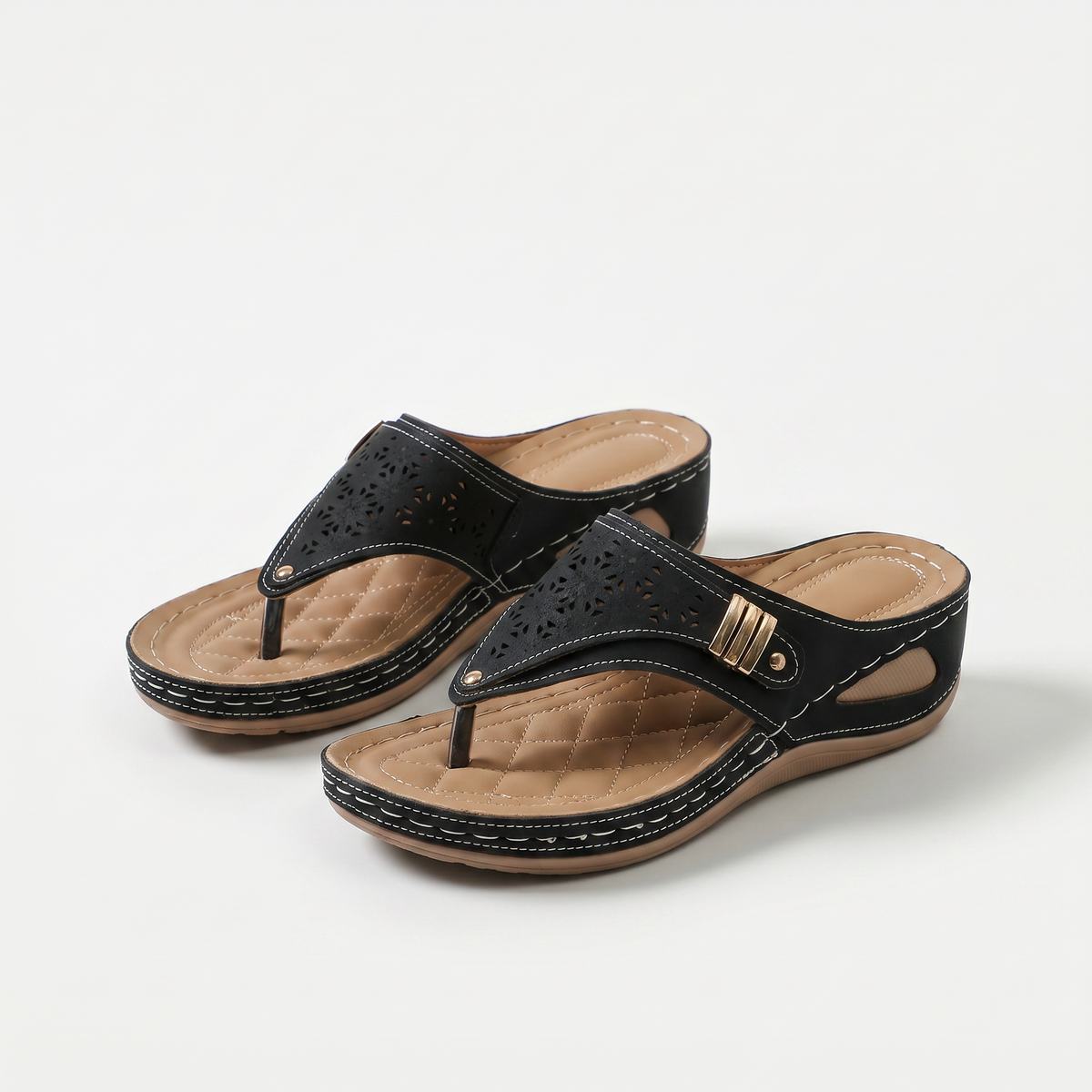 Sabina – Black Orthopaedic Toe-Post Wedge Slides