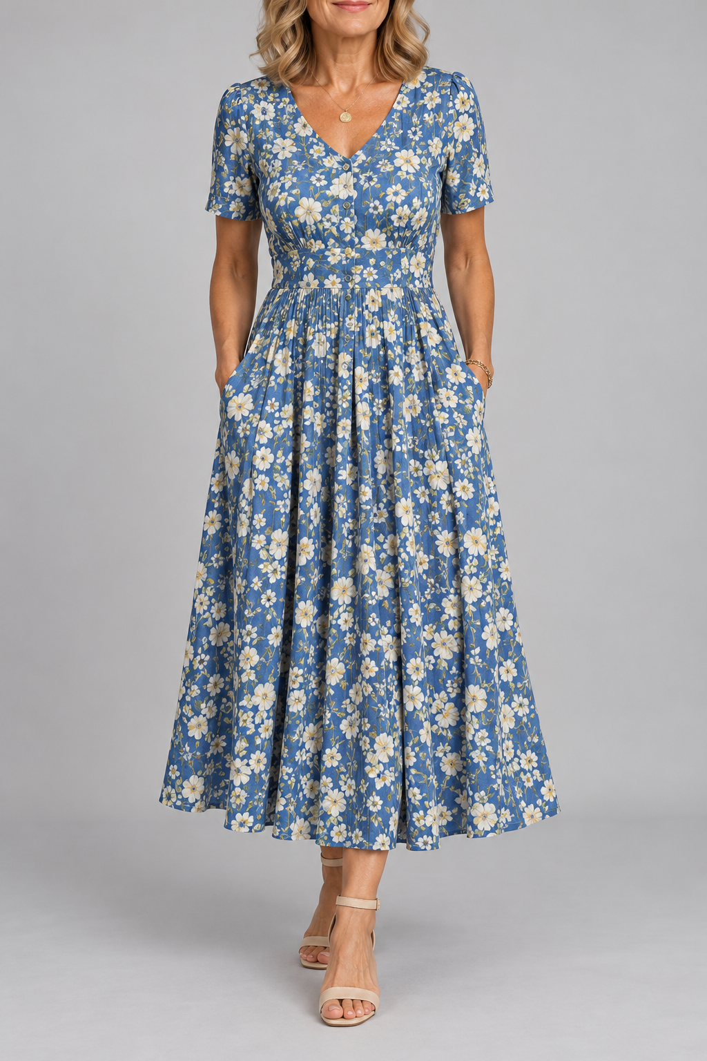 Georgina Elegant Dress - Blue floral