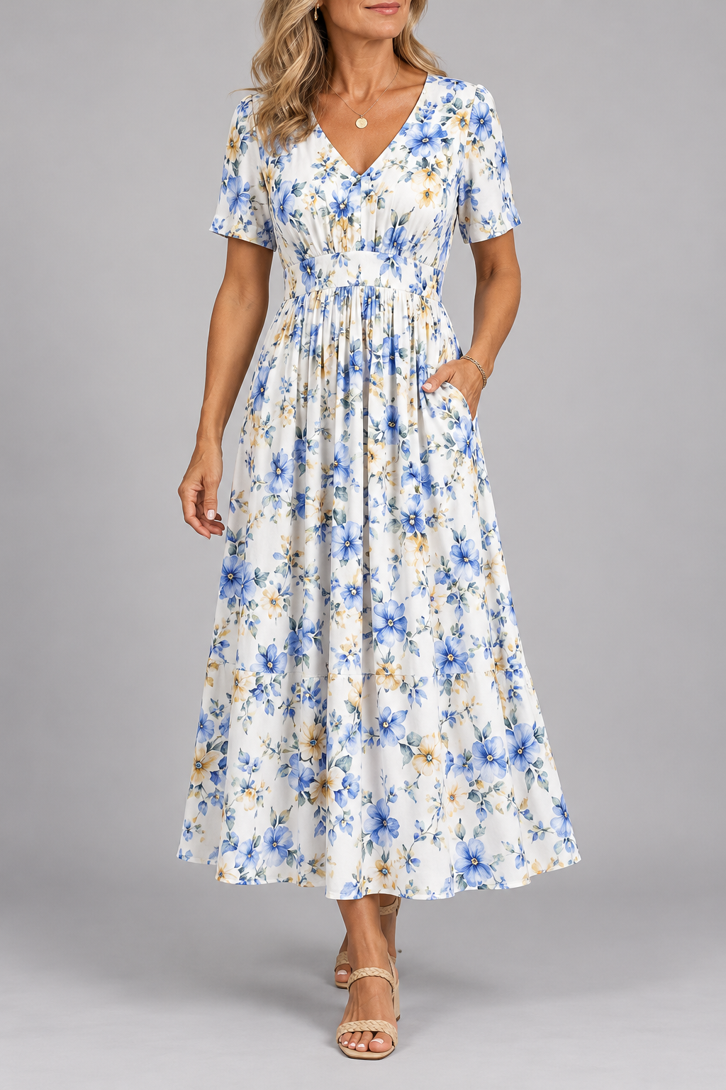 Georgina Elegant Dress - Light blue floral